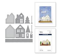 Spellbinders Mantle Village - Troqueles grabados de la colección Timeless Trees de Simon Hurley