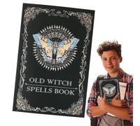 Spellcaster Grimorio - Folleto de hechizos secreto rústico, cuaderno de hechicería gótica antigua, páginas místicas hechas a mano con textura | Encantado Prop de Halloween Para Decoración De La Sala