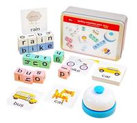 Spelling Games - Wooden 3+ Year Alphabet Blocks Puzzles, Literacy Matching Toy With Flash Cards, Bell Ringing Preschool Activity | Early Learning Word Recognition For Kids Home Classroom School Kinde