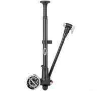 Spelonify Bomba de bicicleta de alta presión, con manómetro, aluminio portátil, bomba y válvula, ciclismo compacto, bomba de mano para ciclo de carretera, inflador y suspensión (negro)