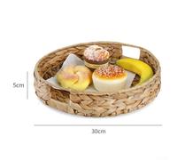 Spelonify Juego de bandejas de jacinto de agua natural con asas, cesta organizadora de césped tejido para sala de estar, cocina, decoración de mesa de café, 2 tamaños incluidos (bandeja de junco)