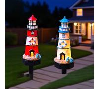 Spelonify Luces solares de jardín para exteriores, adorno de resina para patio con LED cálido, decoración automática del atardecer al amanecer para patio, césped, camino, estatua roja resistente a la