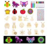 SPERMUOY Juego de manualidades para niños, imanes para nevera, 24 unidades, de madera, para pintar, imanes de madera, juego de pintura para pintar madera