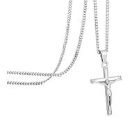 Speroto Collar De Cruz Para Hombre, La Pasión De Jesús, Cadena De Acero Inoxidable 316L, Regalos Para Él, Novio, Padre, Plata, 50,8 Cm