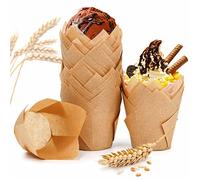 SPESH 100 Moldes Desechables Reposteria de Papel para Magdalenas en Forma de Tulipán, para Bodas, Cumpleaños, Reuniones Familiares (Color Base)