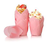 Spesh 100 Piezas Moldes Magdalenas Papel Moldes Papel en Forma de Tulipán para Cupcakes, Vasos Desechables para Magdalenas, Cumpleaños, Fiestas de Pascua, Reuniones Familiares (Rosa)