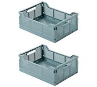 Spesh 2 cajas de almacenamiento plegables apilables, cajas de almacenamiento plegables de plástico para oficina y hogar (azul, 40 x 30 x 15 cm)