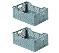 Spesh 2 cajas de almacenamiento plegables apilables, cajas de almacenamiento plegables de plástico para oficina y hogar (azul, 30 x 20 x 12 cm)