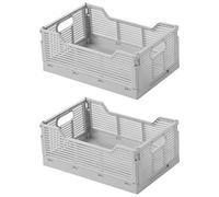 Spesh 2 cajas de almacenamiento plegables apilables, cajas de almacenamiento plegables de plástico para oficina y hogar (gris, 30 x 20 x 12 cm)