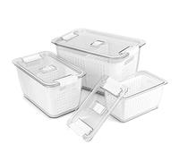 Spesh 3 Piezas Recipientes de Alimentos,2l+4l+5,8l Contenedores de Frigorifico Organizadores Nevera para Conservar Las Frutas y Verduras Frescas(Blanco)