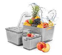 Spesh 3 Piezas Recipientes de Alimentos,4.5l+1.7l+0.5l Contenedores de Frigorifico Organizadores Nevera para Conservar Las Frutas y Verduras Frescas(Gris)