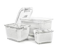 Spesh 3 Piezas Recipientes de Alimentos,4.5l+1.7l+0.5l Contenedores de Frigorifico Organizadores Nevera para Conservar Las Frutas y Verduras Frescas(Blanco)