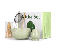 Spesh Juego de batidor y cuenco Matcha de 5 piezas, incluye soporte para batidor de cerámica Chasen y Chawan, regalo para los amantes del matcha y los fanáticos de la ceremonia del té (verde matcha)