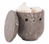 SPESHSTONES Contenedor de almacenamiento de mármol hecho a mano para decoración de encimera de cocina, soporte de piedra para tarro de ajo fresco y jengibre de 4.5 pulgadas