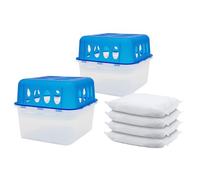Spetebo 2 cajas para deshumidificadores ultrafrescos, granulados con 4 bolsas de 400 g, deshumidificador con bandeja colectora, reutilizable, rellenable