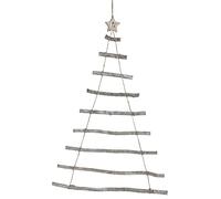 Spetebo Adorno de Pared Decoración Navideña - 90 cm - hecho de 9 ramas de madera y cordón de yute - con estrella en la punta, decoración colgante para pared, árbol de navidad