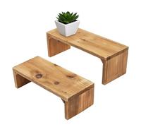 Spetebo Banco de flores de madera reciclada juego de 2 unidades, natural, 35/30 cm, madera auténtica, soporte rectangular para plantas, podio para plantas, mini banco de madera, taburete decorativo