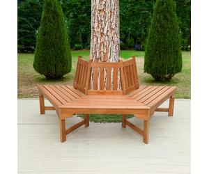Spetebo Banco para árbol de eucalipto semicircular barnizado - 155 x 78 cm - Banco de madera maciza de árbol de madera natural - Banco redondo de jardín - Banco de jardín resistente a la intemperie