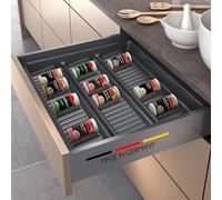 Spetebo Bandeja de plástico para cajones de especias, para 60 x 50 cm, color gris pizarra para cajones de cocina, uso para cajón, estante de especias, cocina, organizador de especias
