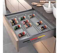 Spetebo Bandeja de plástico para cajones de especias - para 60 x 50 cm - Especiero gris plateado para cajones de cocina - Soporte para especias, uso para cajón, estante para especias, fabricado en