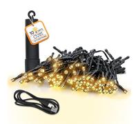 Spetebo Cadena de luces con batería recargable por USB, hasta 10 días de duración de la luz con temporizador, 200 LED a 15 m, luz decorativa para exteriores, luz blanca cálida con 8 funciones