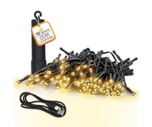 Spetebo Cadena de luces con batería recargable por USB, hasta 10 días de duración de la luz con temporizador, 200 LED a 15 m, luz decorativa para exteriores, luz blanca cálida con 8 funciones
