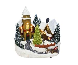 Spetebo Cálida escena de pueblo navideño con movimiento - 19 cm - Decoración de ciudad invernal con luz blanca cálida - Decoración navideña para mesa, pueblo de invierno, ciudad de Navidad, funciona