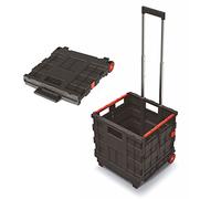 Spetebo Carro de la compra plegable de plástico con ruedas 35 L Caja de transporte portátil con mango telescópico - Cesta de la compra enrollable - Carrito plegable de transporte - Cesta de la compra