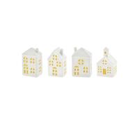 Spetebo Casa de cerámica LED blanca 11 cm - Juego de 4 - Decoración de pueblo navideño con iluminación en blanco cálido - Decoración de mesa de Navidad - Decoración de mesa de invierno casa