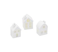 Spetebo Casa de cerámica LED blanca 9 cm - Juego de 3 - Decoración de pueblo navideño con iluminación en blanco cálido - Decoración de mesa de Navidad - Decoración de mesa de invierno casa