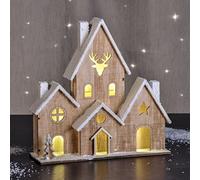 Spetebo Casa de madera con iluminación LED, decoración de mesa con 6 luces, decoración navideña para ventanas
