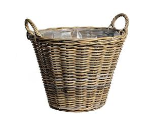 Spetebo Cesta para plantas de mimbre natural con asas, 34 cm, cesta de mimbre con lámina, cesta decorativa para jardín, cesta de mimbre trenzada