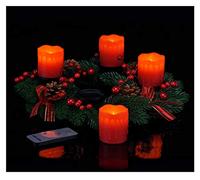 Spetebo Corona de Adviento con 4 velas LED y mando a distancia, corona de Navidad roja con velas de cera real