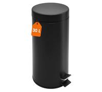 Spetebo Cubo de basura con pedal de acero inoxidable, redondo, negro mate, 27 x 20 cm, con tapa, 30 l, cubo de basura de metal con pedal y cubo interior extraíble, para baño, cocina, oficina