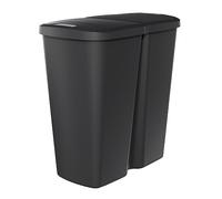 Spetebo Cubo de basura rectangular de 45 litros, de plástico, con 2 aperturas de tapa, doble cubo de basura, negro / negro