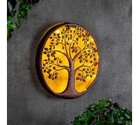 Spetebo Decoración de pared LED solar ÁRBOL bronce antiguo - 40 cm - Imagen de pared de metal iluminada en blanco cálido - Iluminación decorativa de jardín, terraza, balcón, decoración