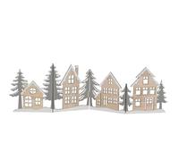 Spetebo Figura decorativa de madera plegable, 60 x 16 cm, color gris y dorado, silueta de ciudad navideña para decoración de mesa, decoración de mesa para Navidad, ciudad de Navidad, horizonte