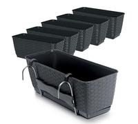 Spetebo Jardinera para balcón con soporte y sistema de riego, 6 unidades en 40 cm, barandilla de plástico en antracita, maceta para colgar con suelo de riego