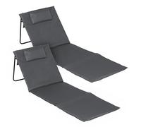 Spetebo Juego de 2 esterillas de playa plegables con respaldo ajustable, color gris, 145 x 48 cm con almohada, tumbona de jardín, tumbona de playa, esterilla para jardín, camping, picnic, viajes
