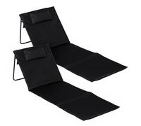 Spetebo Juego de 2 esterillas de playa plegables con respaldo ajustable, color negro, 145 x 48 cm con almohada, tumbona de jardín, tumbona de playa, esterilla para jardín, camping, picnic, viajes
