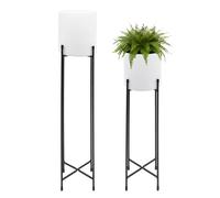 Spetebo Juego de 2 soportes de metal para macetas con macetas blancas, 74 y 58 cm, soporte para macetas con maceta, soporte redondo
