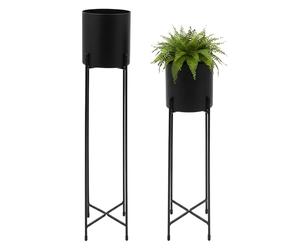 Spetebo Juego de 2 Soportes de Metal para Macetas Con Macetas Negras, 74 y 58 cm, Soporte Redondo