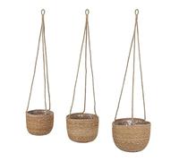 Spetebo Juego de 3 macetas colgantes de algas marinas, 23, 20, 17 cm, para colgar de material natural, con lámina interior