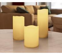 Spetebo Juego de 3 velas LED de color blanco cálido, con temporizador, 20 cm, 15 cm, 10 cm, velas artificiales con efecto de llama, iluminación decorativa para jardín, velas sin llama, para exterior e