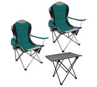 Spetebo Juego de sillas de camping de 3 piezas con mesa plegable de aluminio y bolsa de transporte, color verde, con 2 sillas de camping de hasta 150 kg