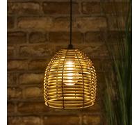 Spetebo - Lámpara colgante LED de aspecto de ratán para interior y exterior - 18 x 16 cm - Iluminación decorativa de jardín de luz blanca cálida con temporizador - Lámpara colgante alimentada por