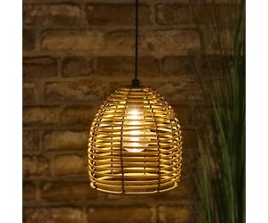 Spetebo - Lámpara colgante LED de aspecto de ratán para interior y exterior - 18 x 16 cm - Iluminación decorativa de jardín de luz blanca cálida con temporizador - Lámpara colgante alimentada por