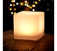 Spetebo Lámpara LED solar de plástico en forma de cubo, luz blanca cálida, 30 cm, iluminación decorativa para jardín, con aspecto de cristal esmerilado, lámpara solar para terraza, balcón, exterior,