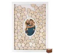 Spetebo Libro de visitas de boda con marco de fotos y 72 corazones de madera en los que escribir