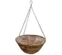 Spetebo Maceta colgante de mimbre, diámetro de 35 cm, con cadena, colgante con lámina